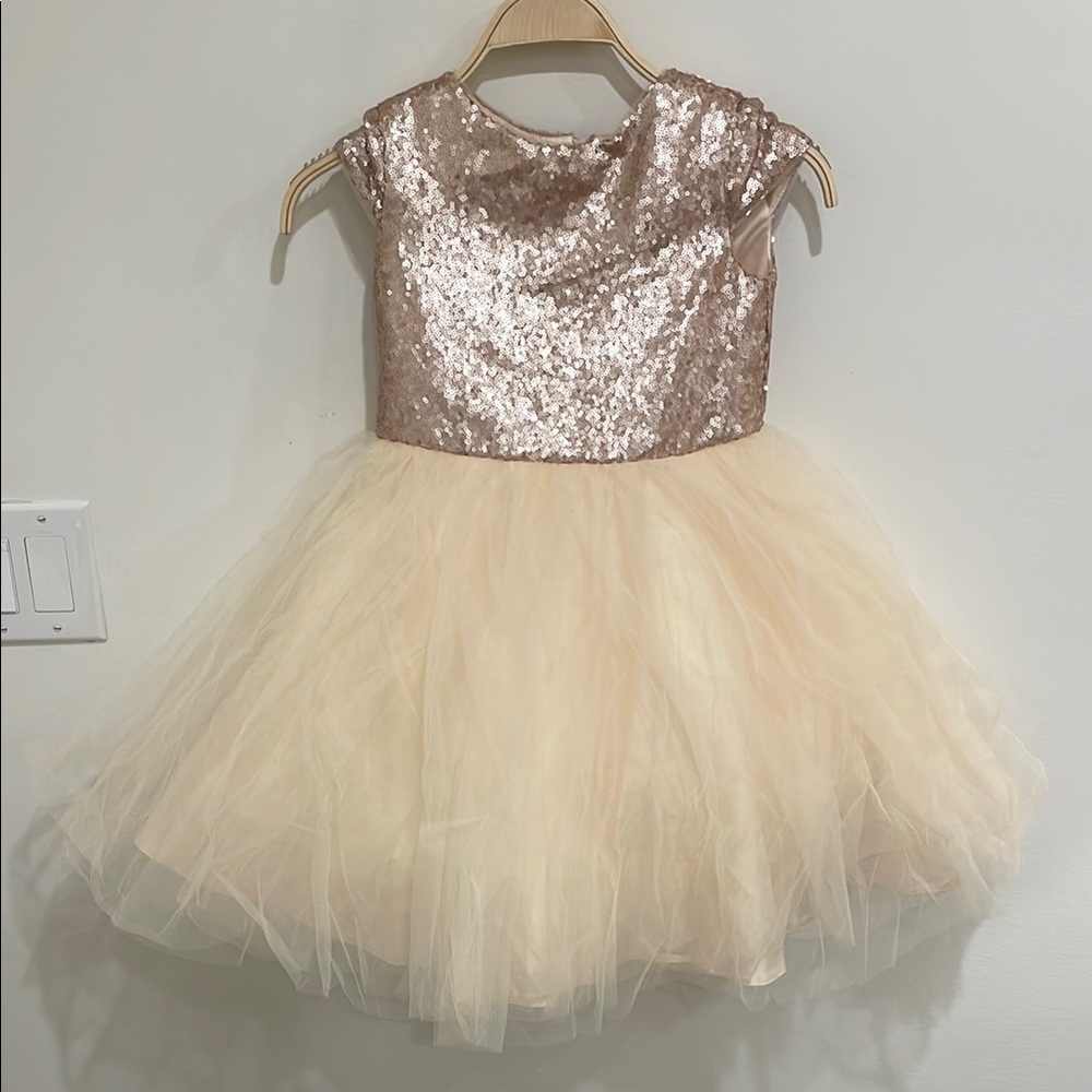 LT LANTING BRIDE Girls' Sequin Tulle Flower Girl Dress Size 10 In Rose Gold